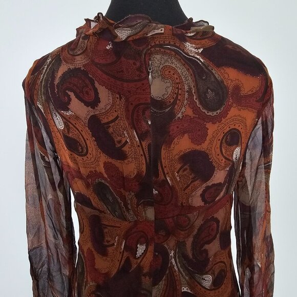 Women's Paisley Print Ruffled V-Neck Long Sleeve Below the knee Dress, Size M/L - Picture 5 of 13
